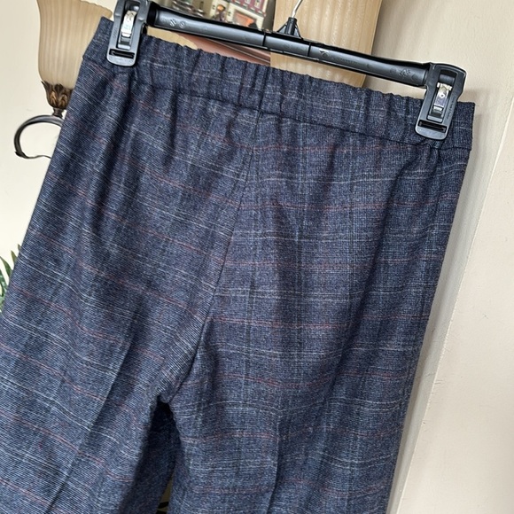 Babaton Aritzia Wool & Cashmere Blend Trousers Pull On Stretch Blue Plaid Pants - Picture 11 of 14